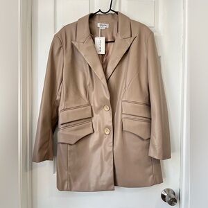 NOIZE brown Vegan Leather soft oversized mid length blazer size S
